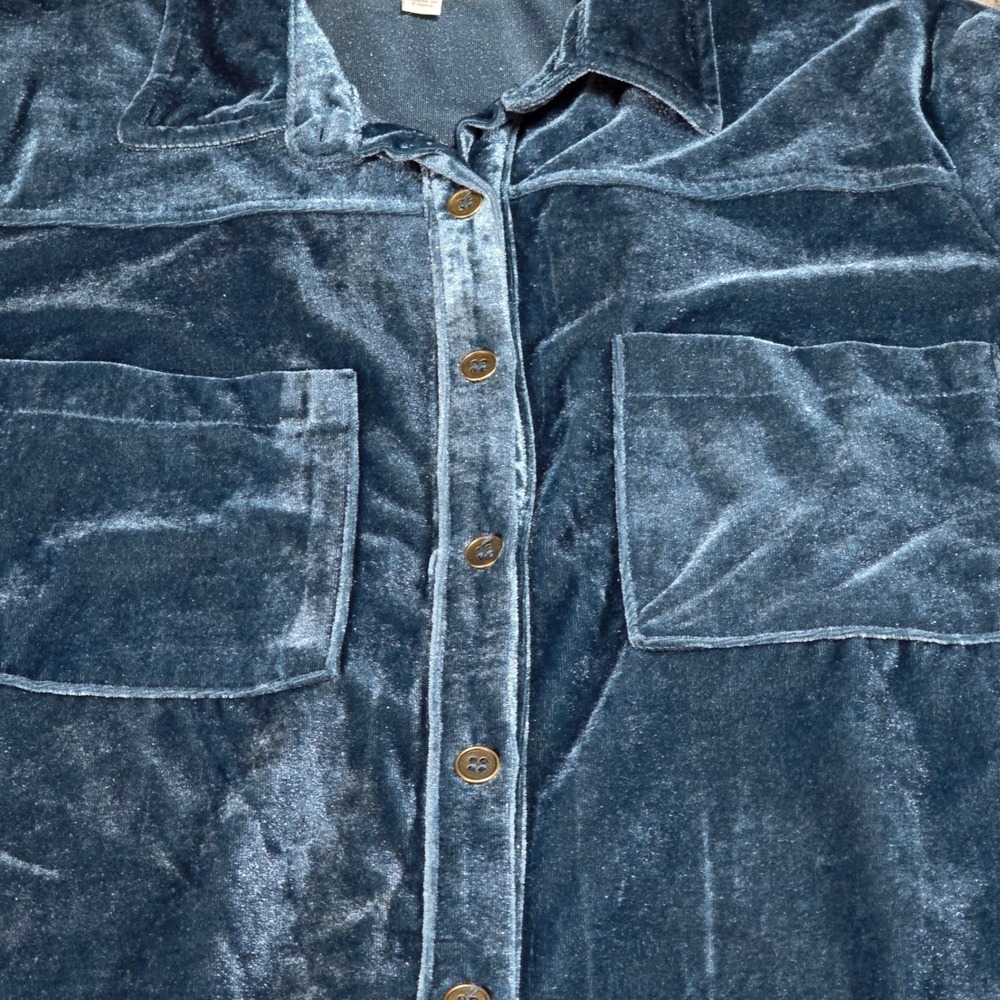 Umgee Velvet Button Down Shirt Womens Peacock Teal Blue Shirt C0719 Medium - Picture 5 of 11